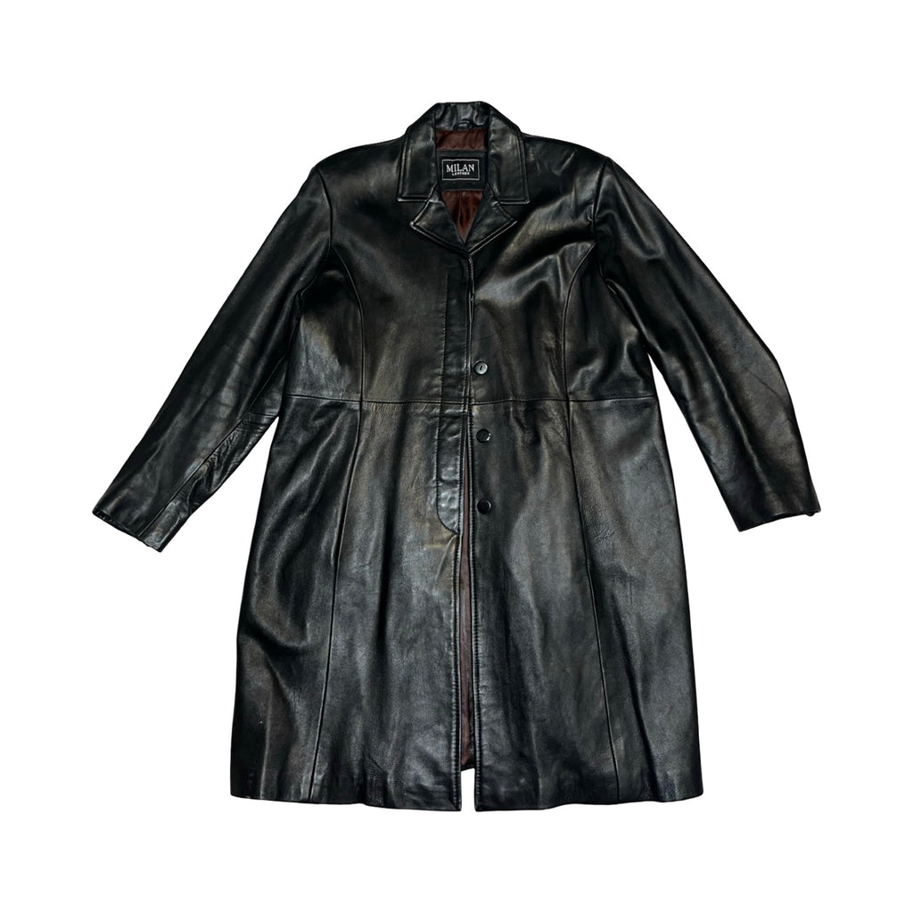 Milan black leather vintage trench coat uk20