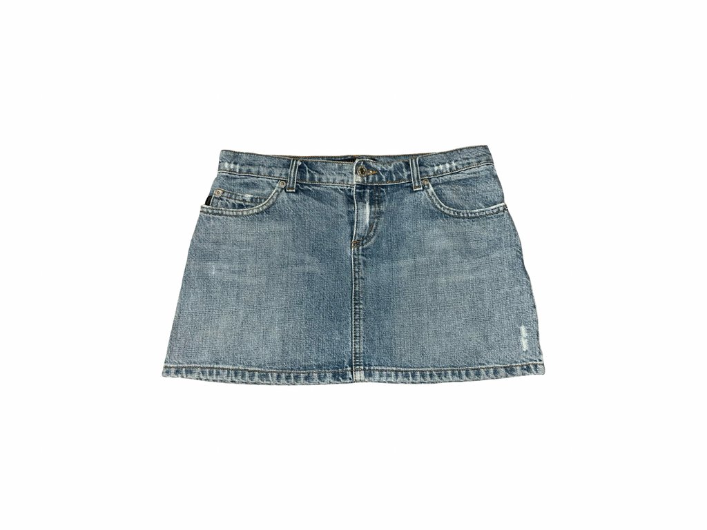 Y2K Juicy Couture Jeans Rhinestone Logo Denim Mini Skirt | 00s Low Rise ukS