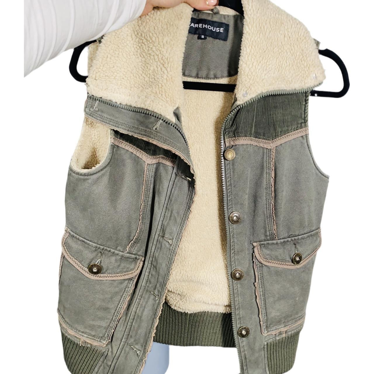 Green khaki and beige lined y2k Warehouse gilet uk10