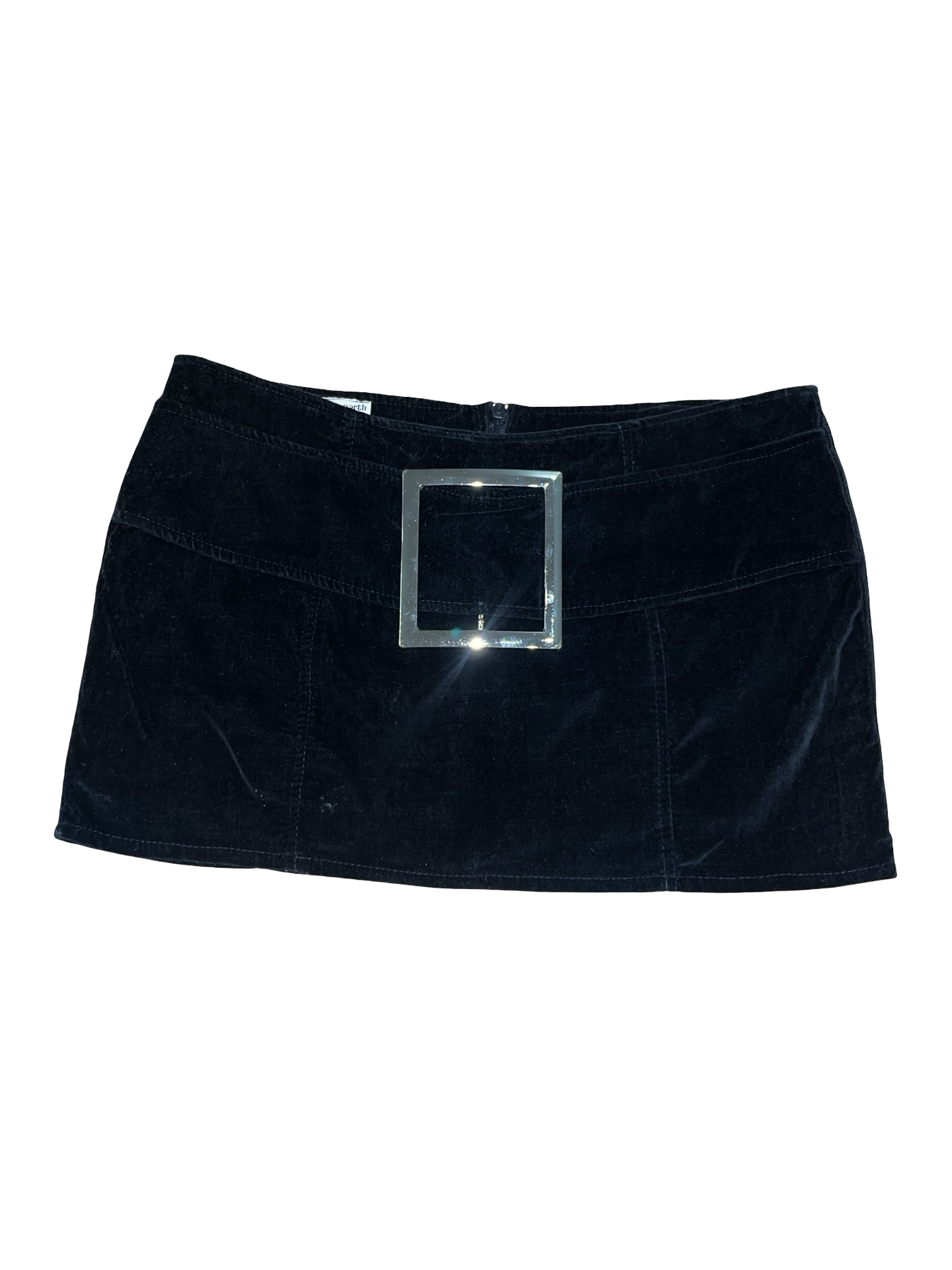 Y2K Heaven + Earth Black Velvet Buckle Micro Mini Skort | 00s Low Rise ukS