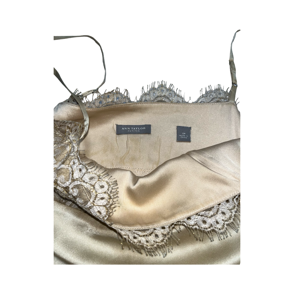 Ann Taylor petites gold silk and lace cami top ukS