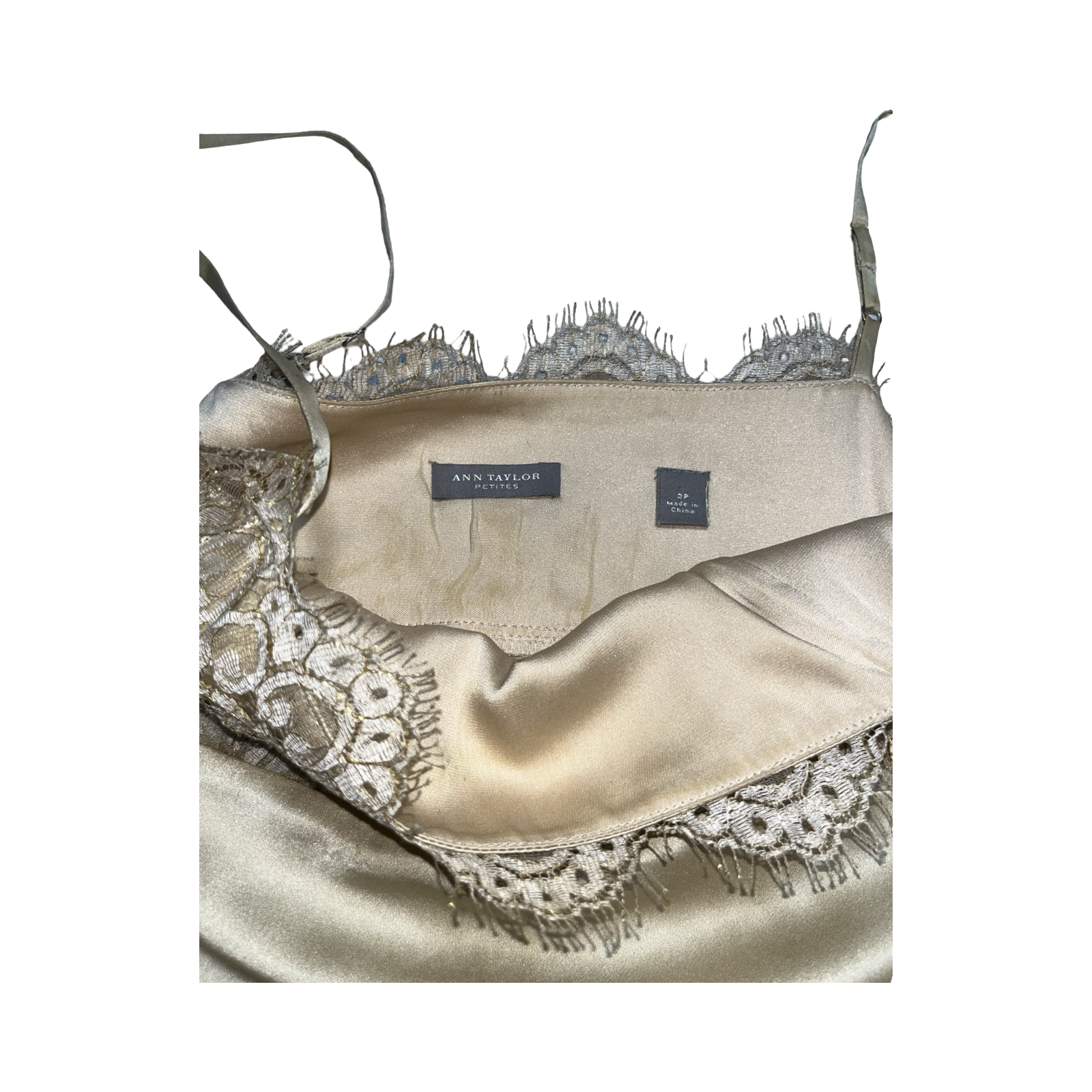 Ann Taylor petites gold silk and lace cami top ukS