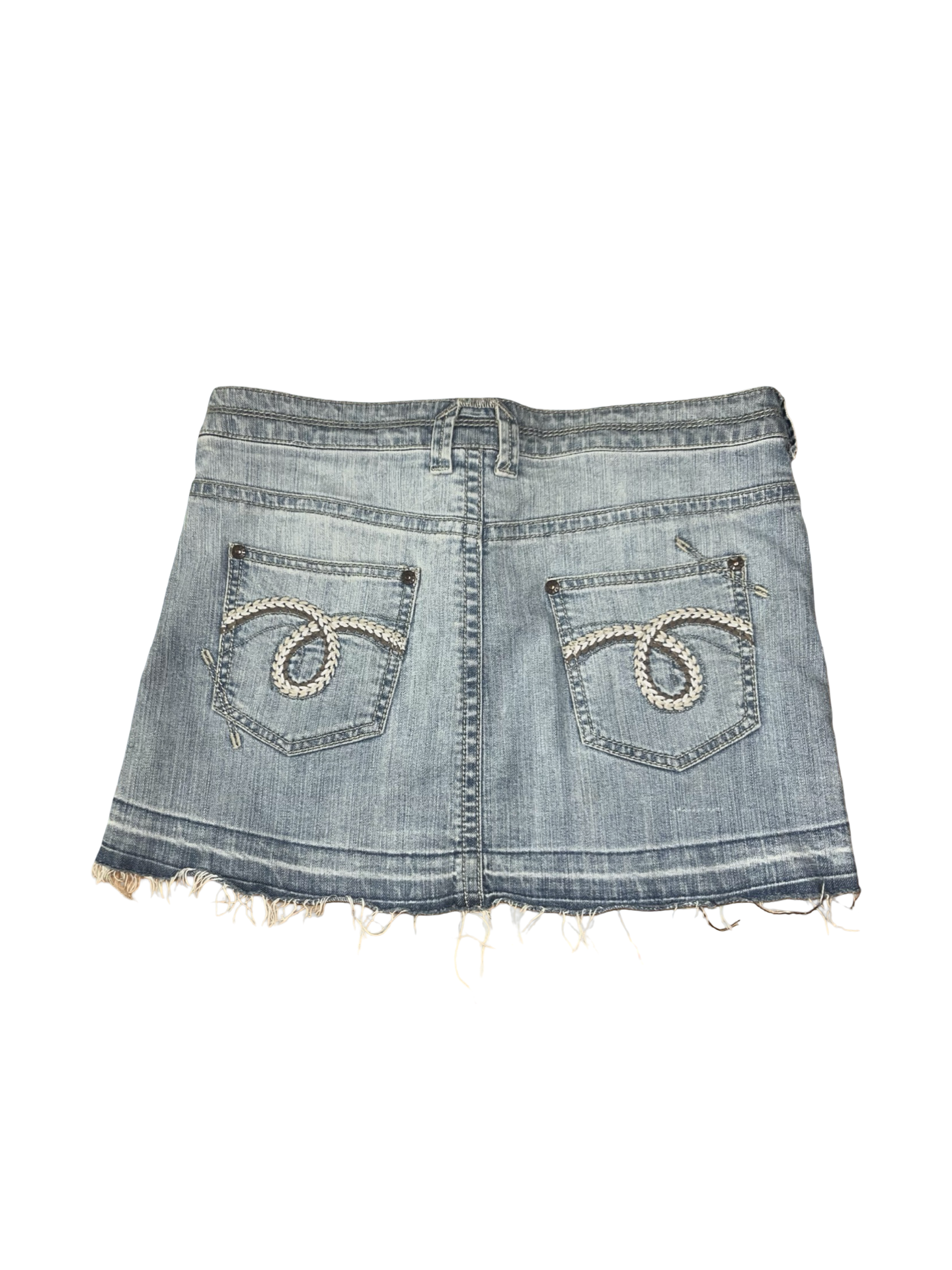 Y2K The Mini Low Rise Denim Mini Skirt Raw Hem Light Wash 2000s uk12