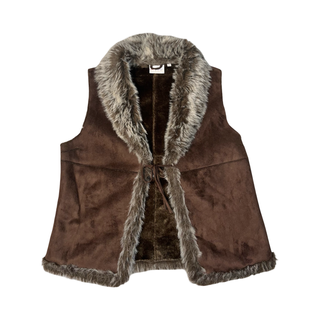 Papaya brown fur y2k waist coat uk18