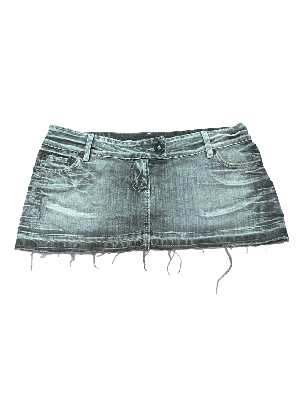 Vintage Y2K River Island Brown Wash Rhinestone Denim Micro Mini Skirt Uk14