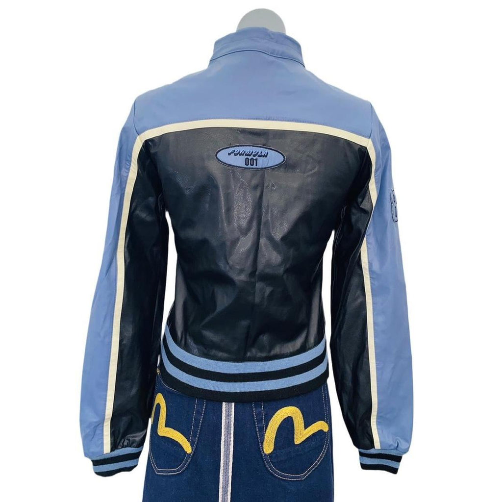 Y2K Nikita Blue leather zipper motor sport jacket uk10