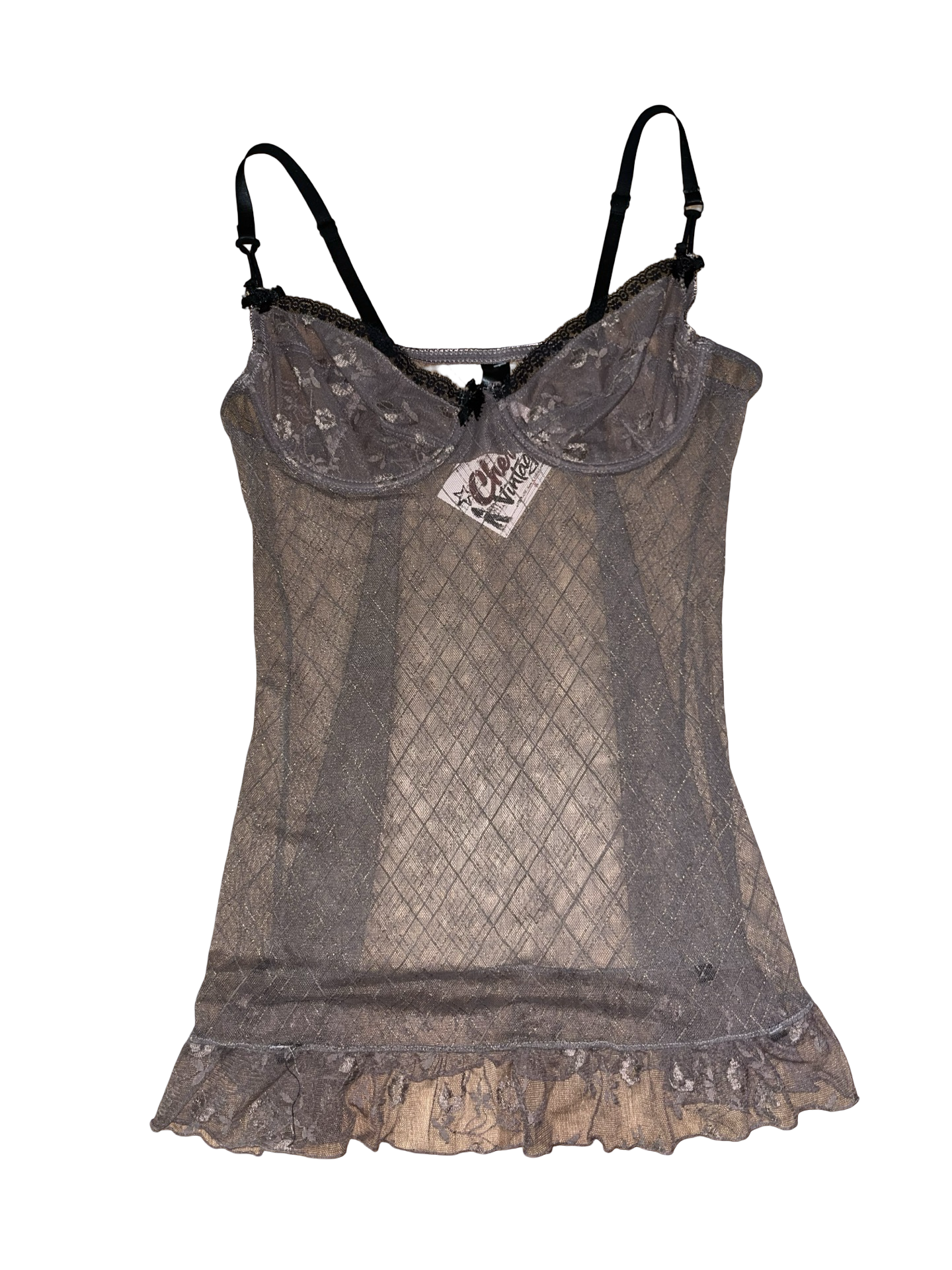 Y2K Sheer Mesh Underwired Lace Cami Top UK 36C