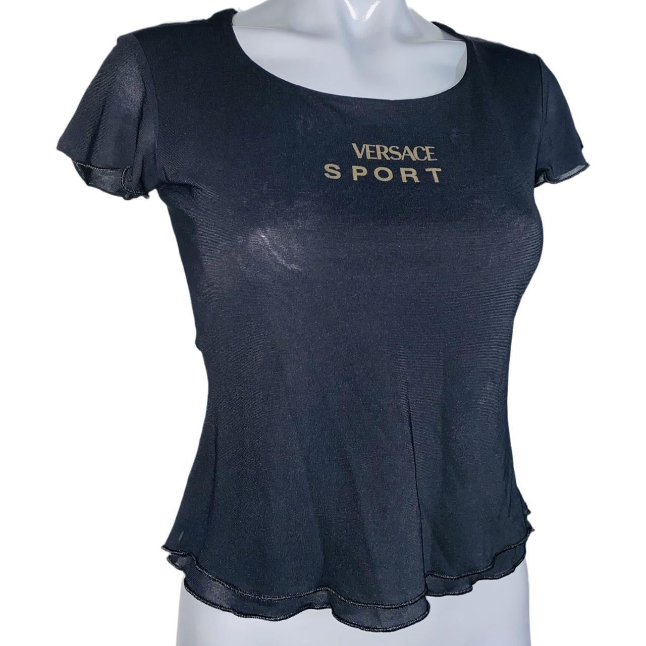 Versace Sport black ruffle short sleeve top double lined uk XS