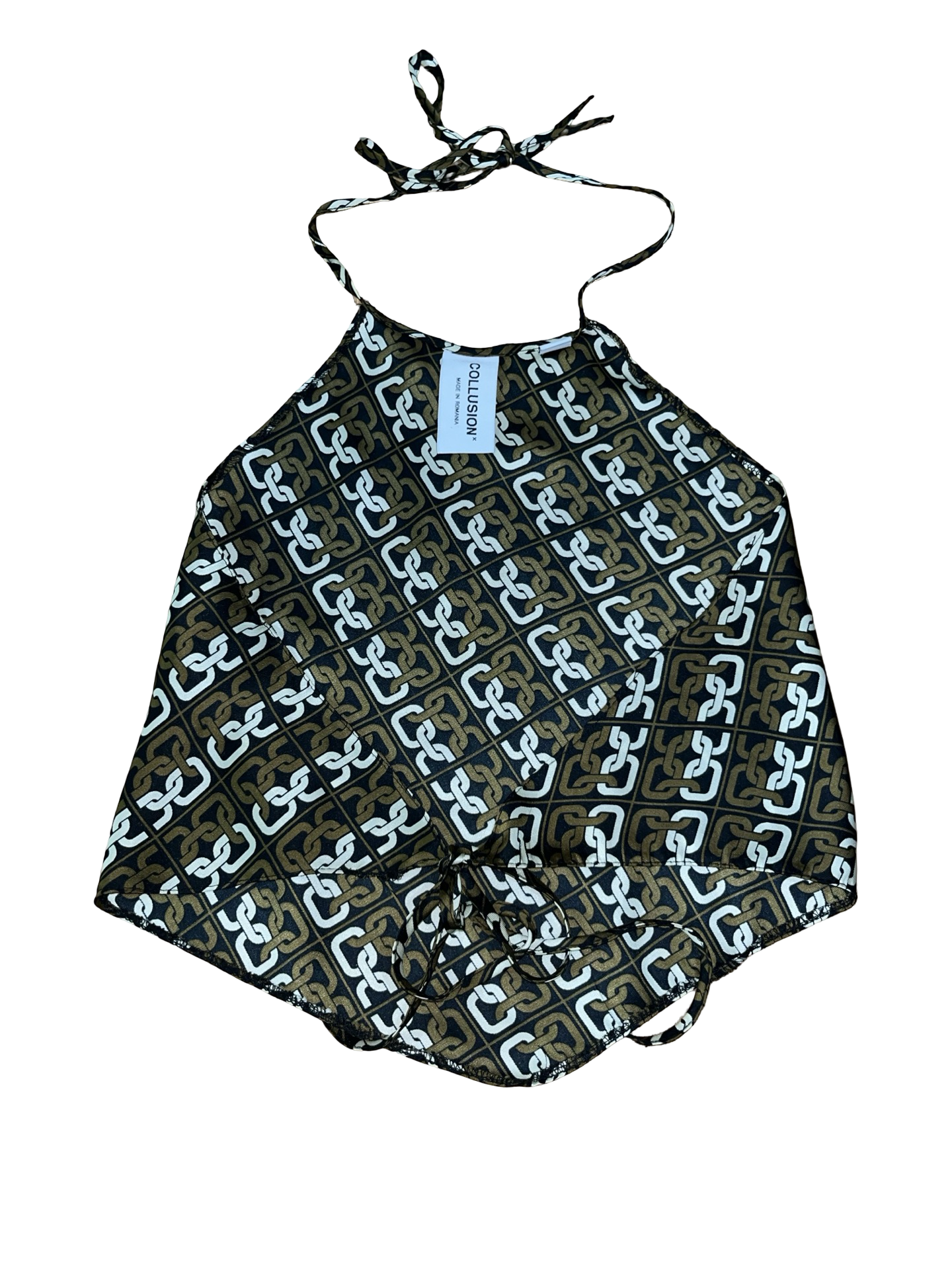 Collusion Y2K Geometric Chain Print Halterneck Scarf Top UK 10