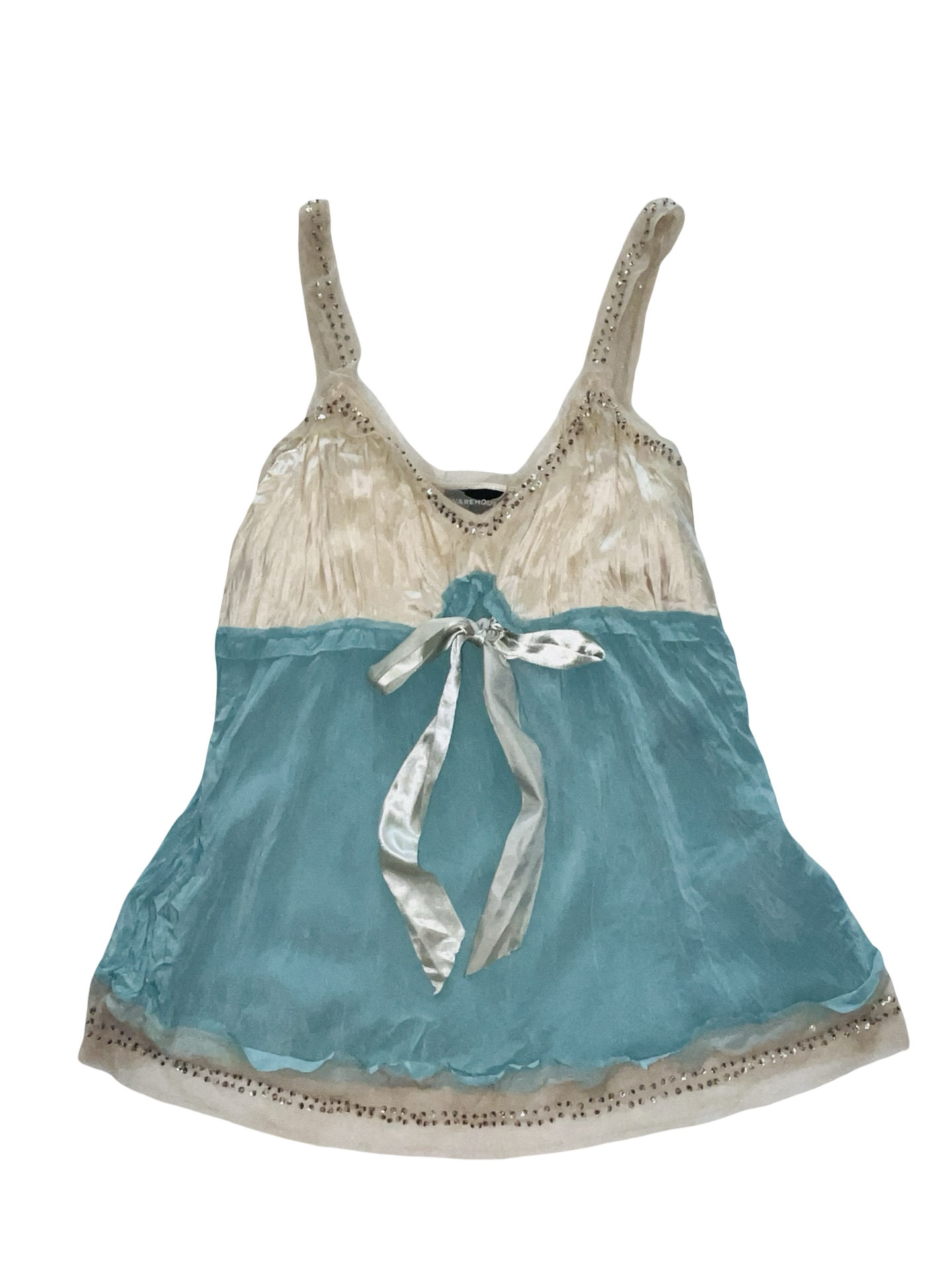 Y2K Warehouse Cami Top Diamanté Bow Fairycore UK 14