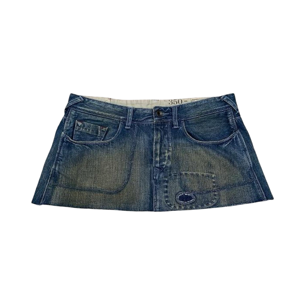 Blue denim mini skirt embroidered distressed ukS