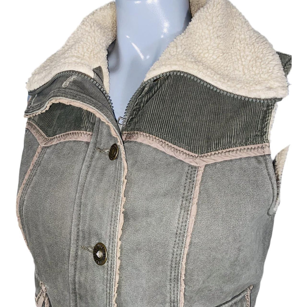 Green khaki and beige lined y2k Warehouse gilet uk10