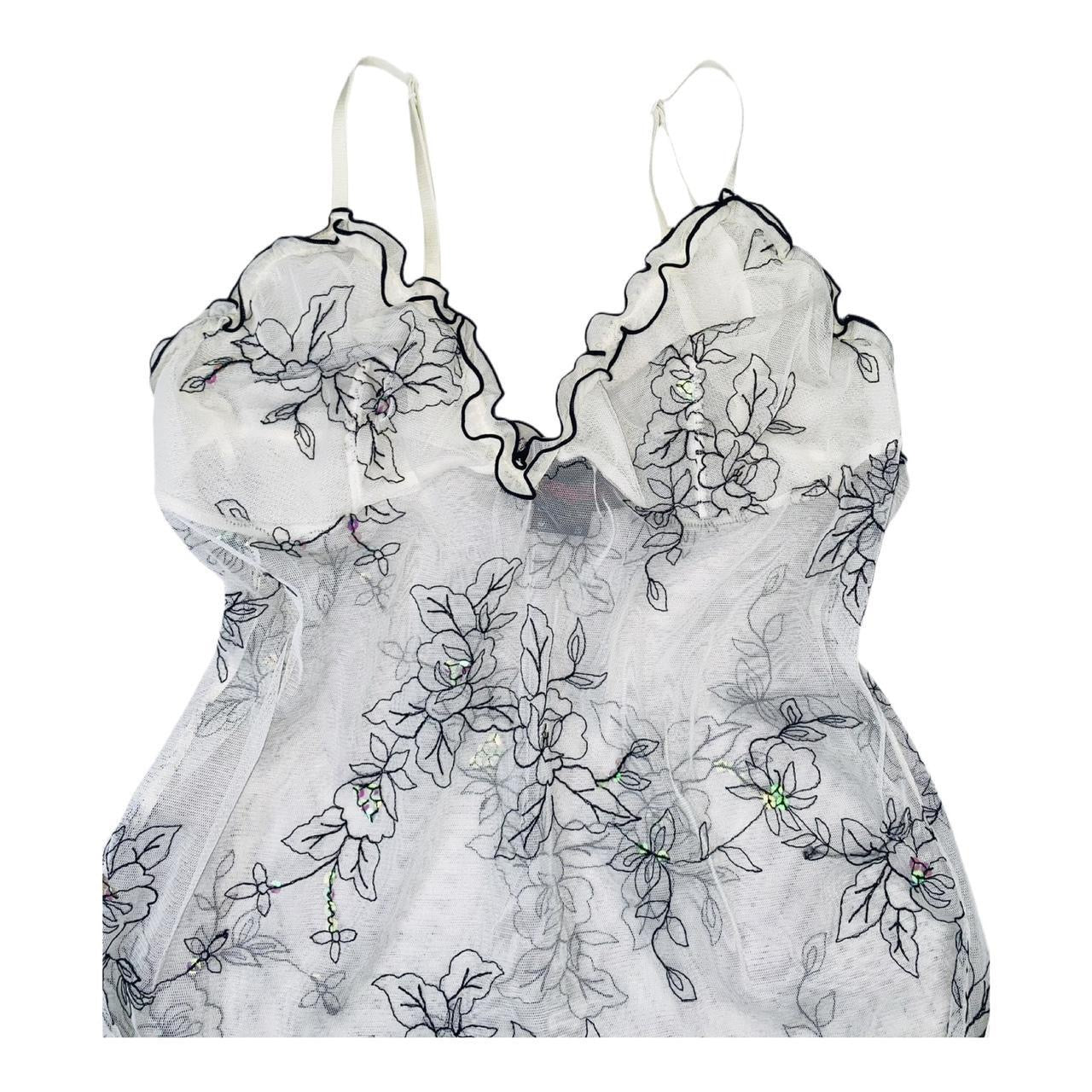 White and black floral mesh ukM String fellows lingerie cami