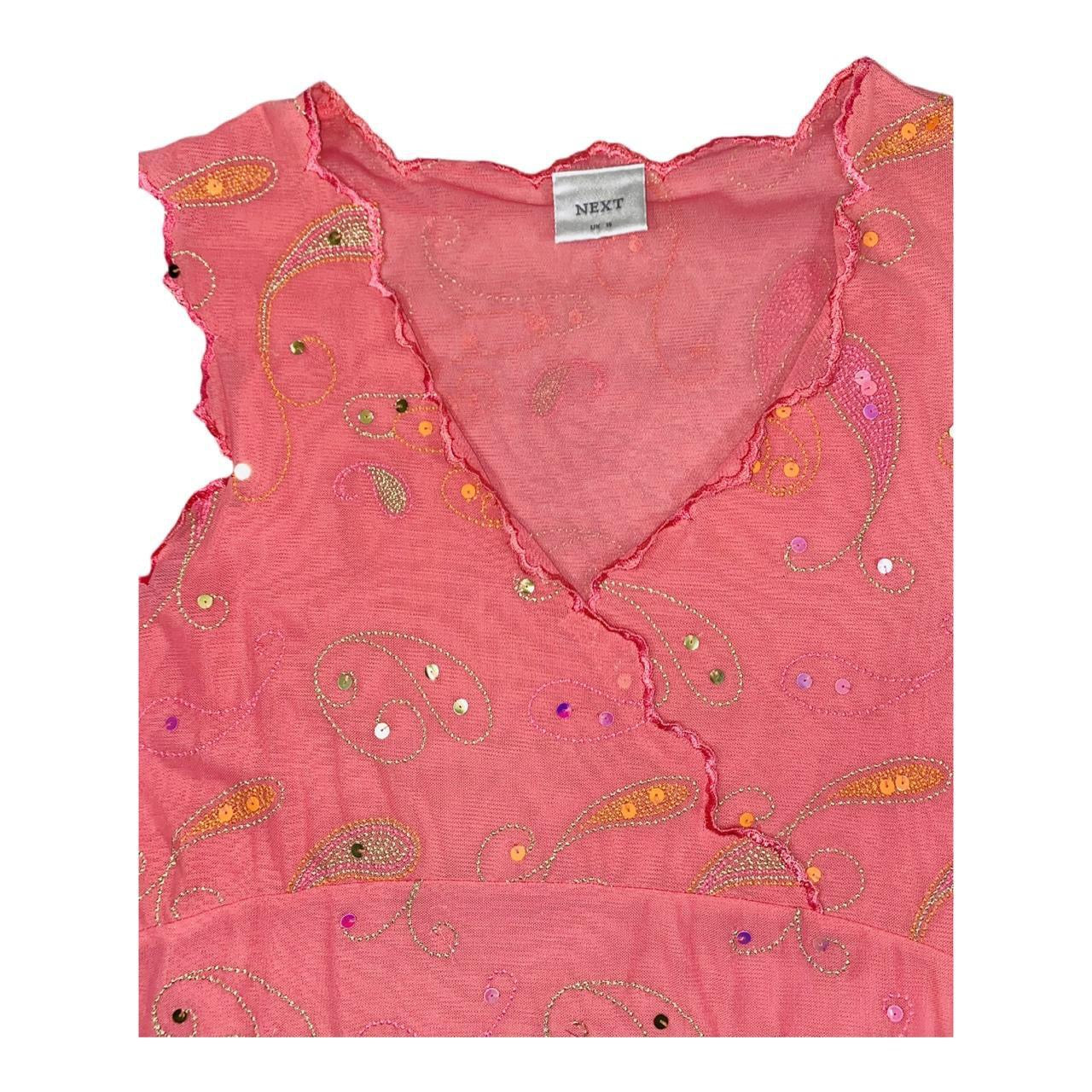 NEXT sequin embroidered V-neck blouse with ruffles Uk16