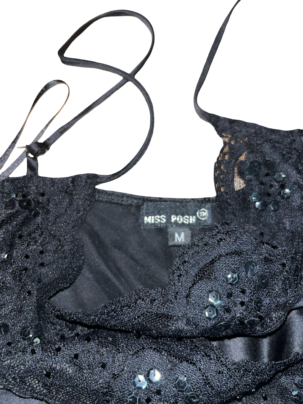 Y2K Miss Posh Black Satin Lace Sequin Cami Top ukM