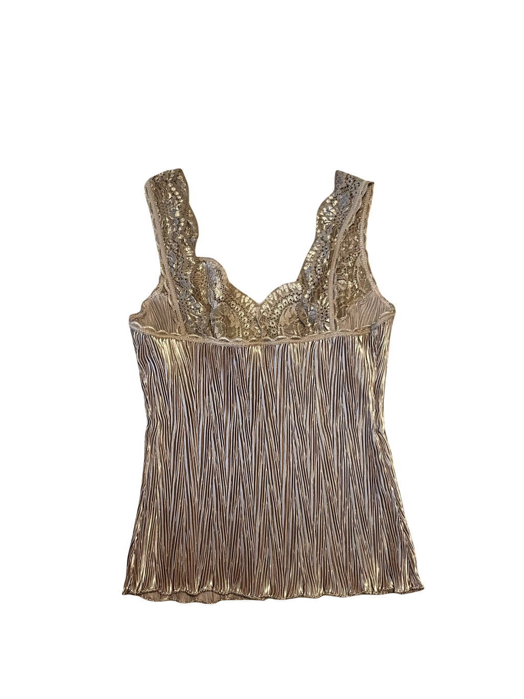 Y2K Gold Metallic Crinkle Lace Cami Top UK 10