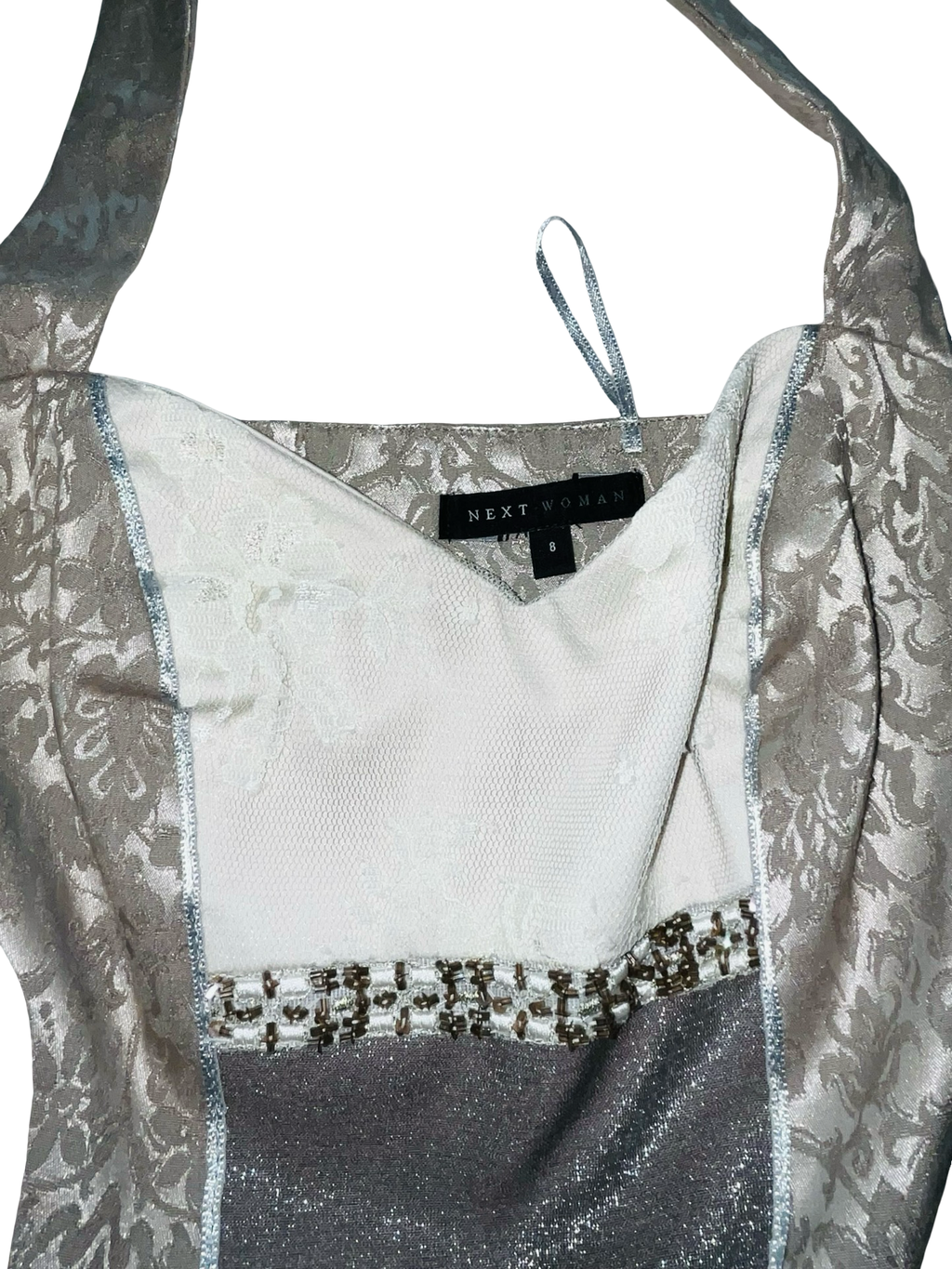 Y2K Next Woman Silver Brocade Halterneck Top UK 8