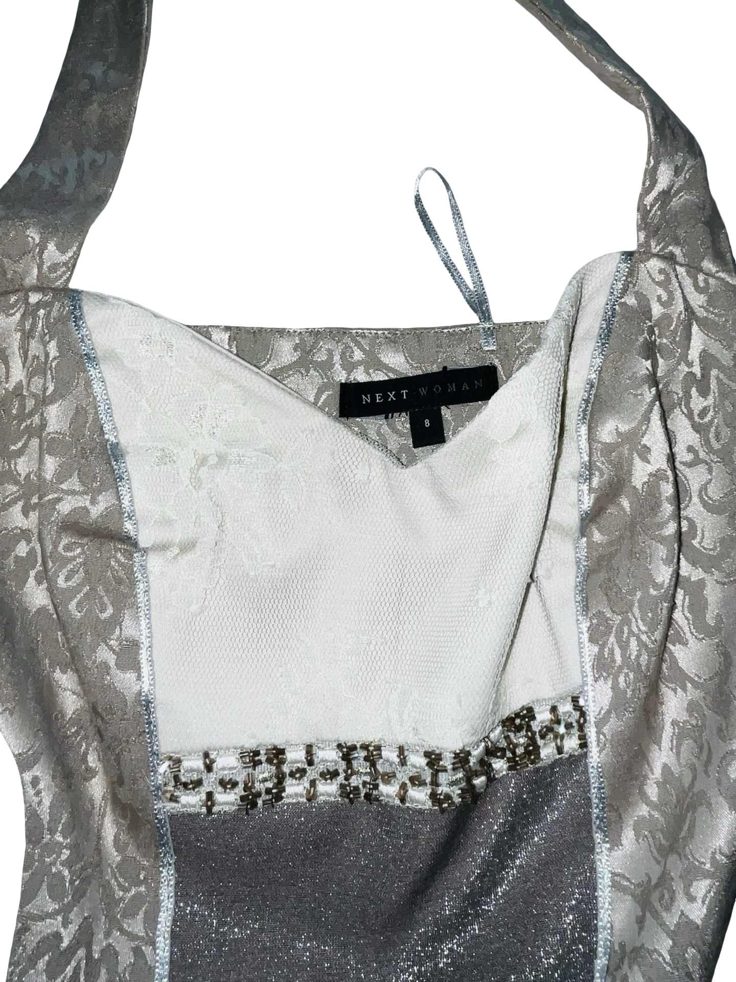 Y2K Next Woman Silver Brocade Halterneck Top UK 8