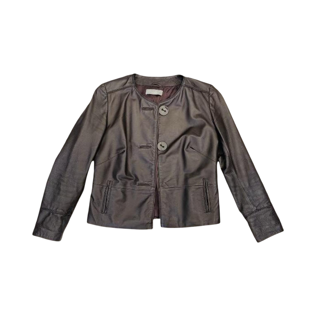 Wallis brown leather jacket with button front ukS