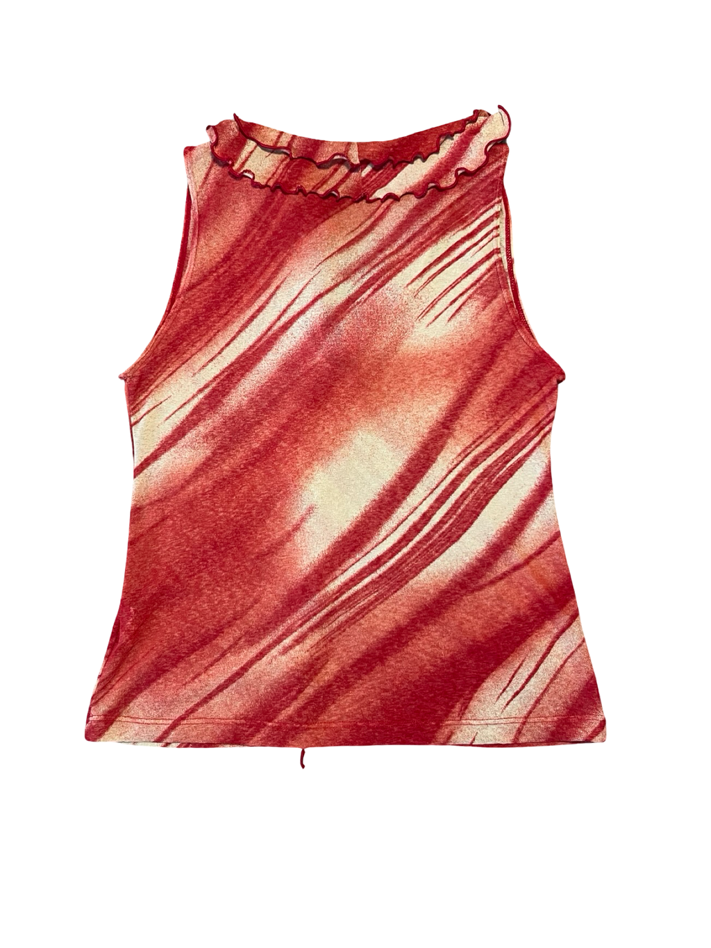 Y2K Jane Norman Red Abstract Mesh Ruffle Top Size14