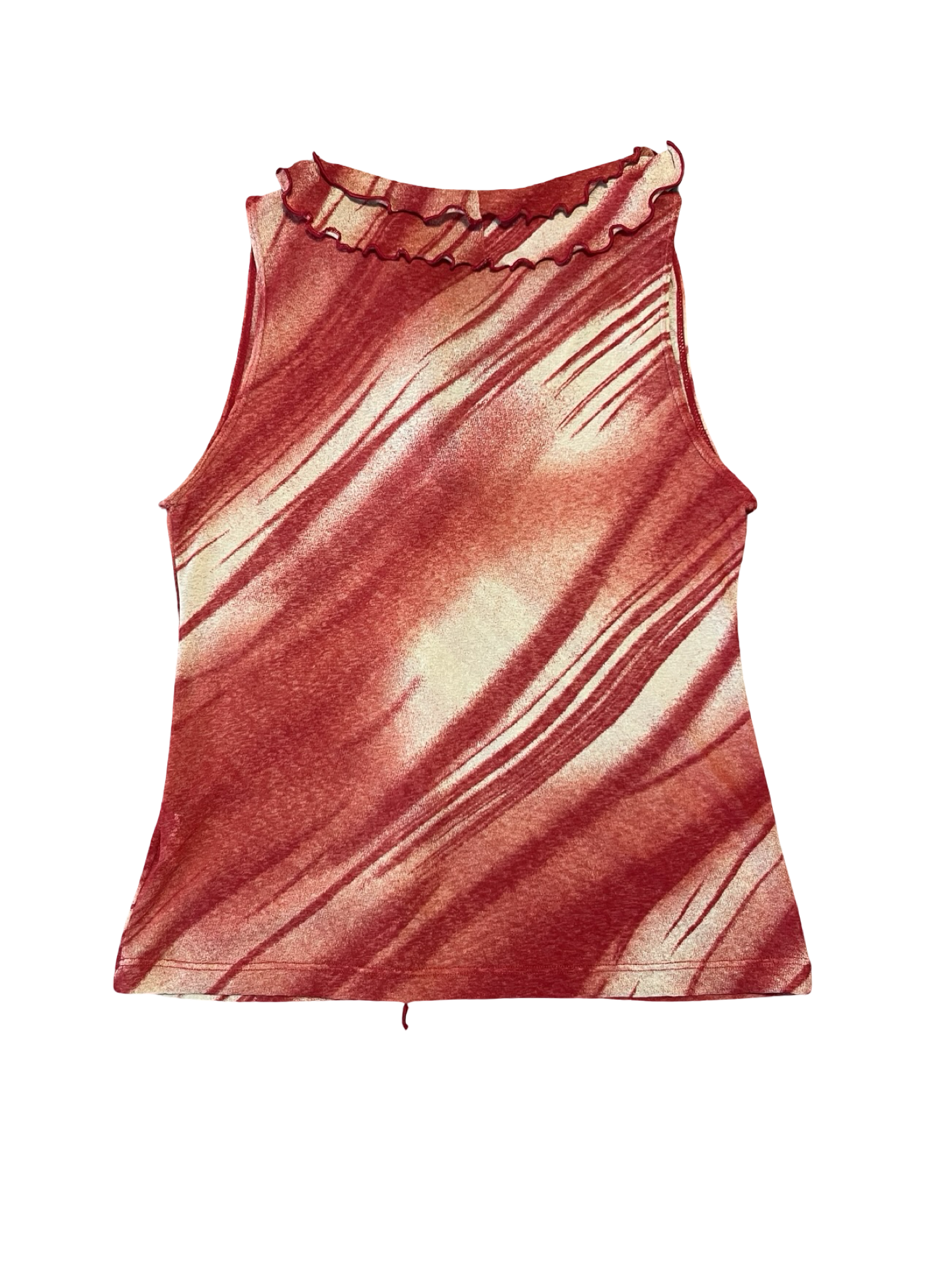 Y2K Jane Norman Red Abstract Mesh Ruffle Top Size14