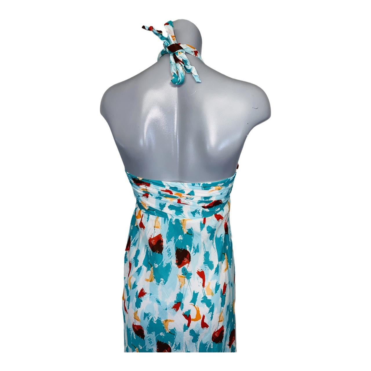Multi coloured halter maxi dress with tie neckline By Aramis princess ukS