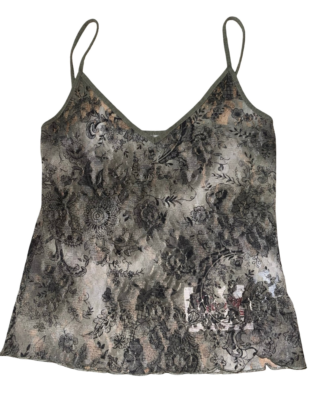 Y2K Per Una Khaki Floral Lace Mesh Cami Top | Fairy UkM