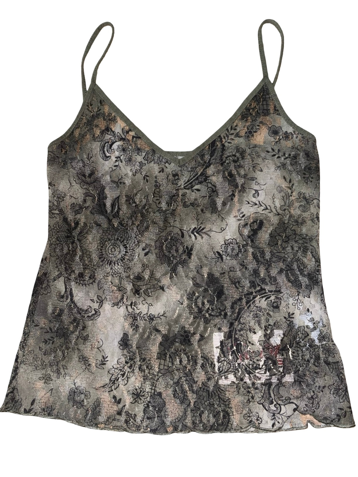 Y2K Per Una Khaki Floral Lace Mesh Cami Top | Fairy UkM
