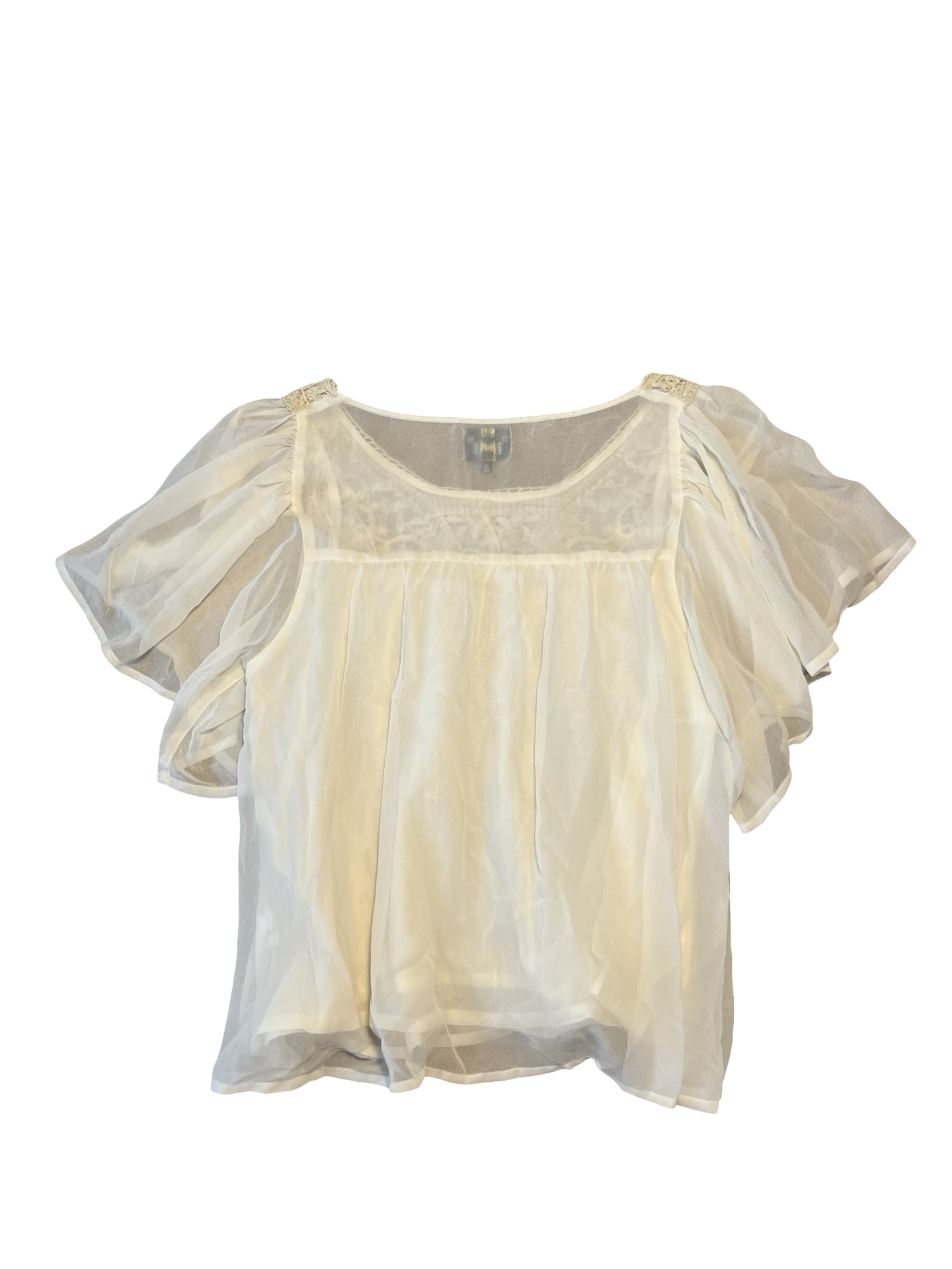 River Island Cream Chiffon Lace Blouse Size 12 | Boho Cottagecore