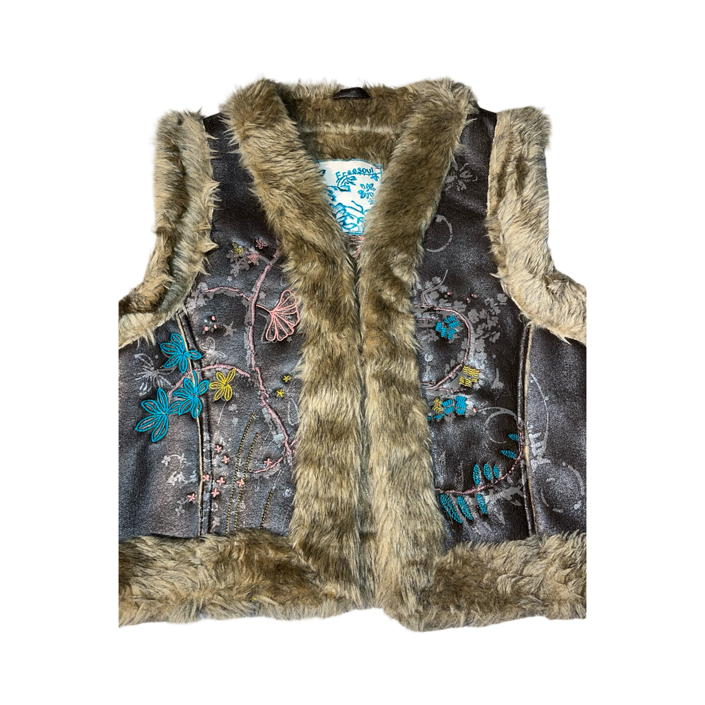 Free soul y2k core Afghan fur embroidered waist coat ukM