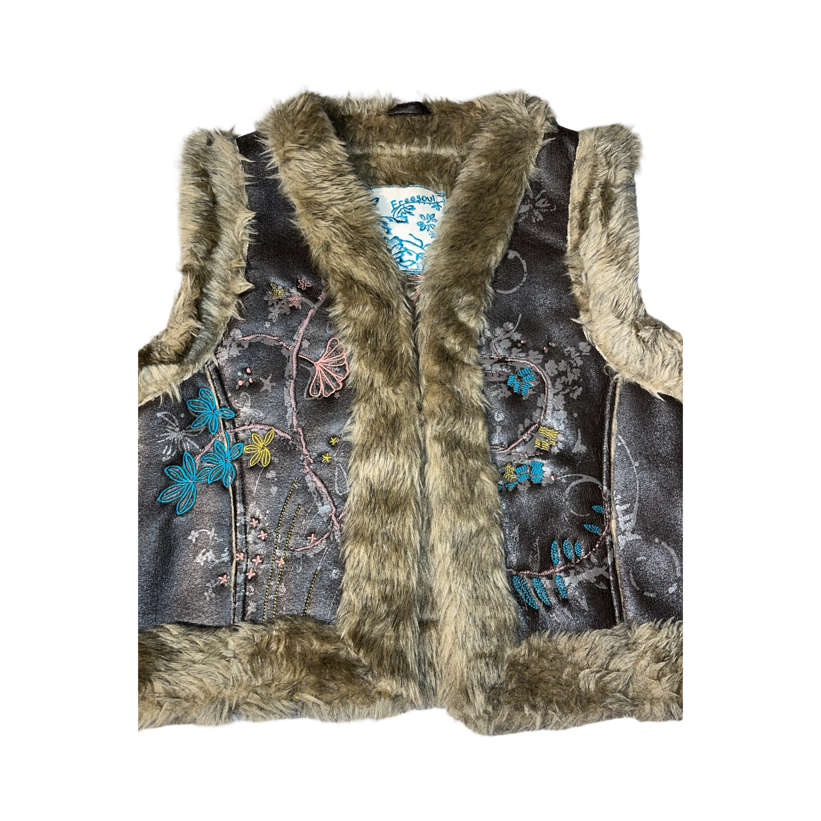 Free soul y2k core Afghan fur embroidered waist coat ukM