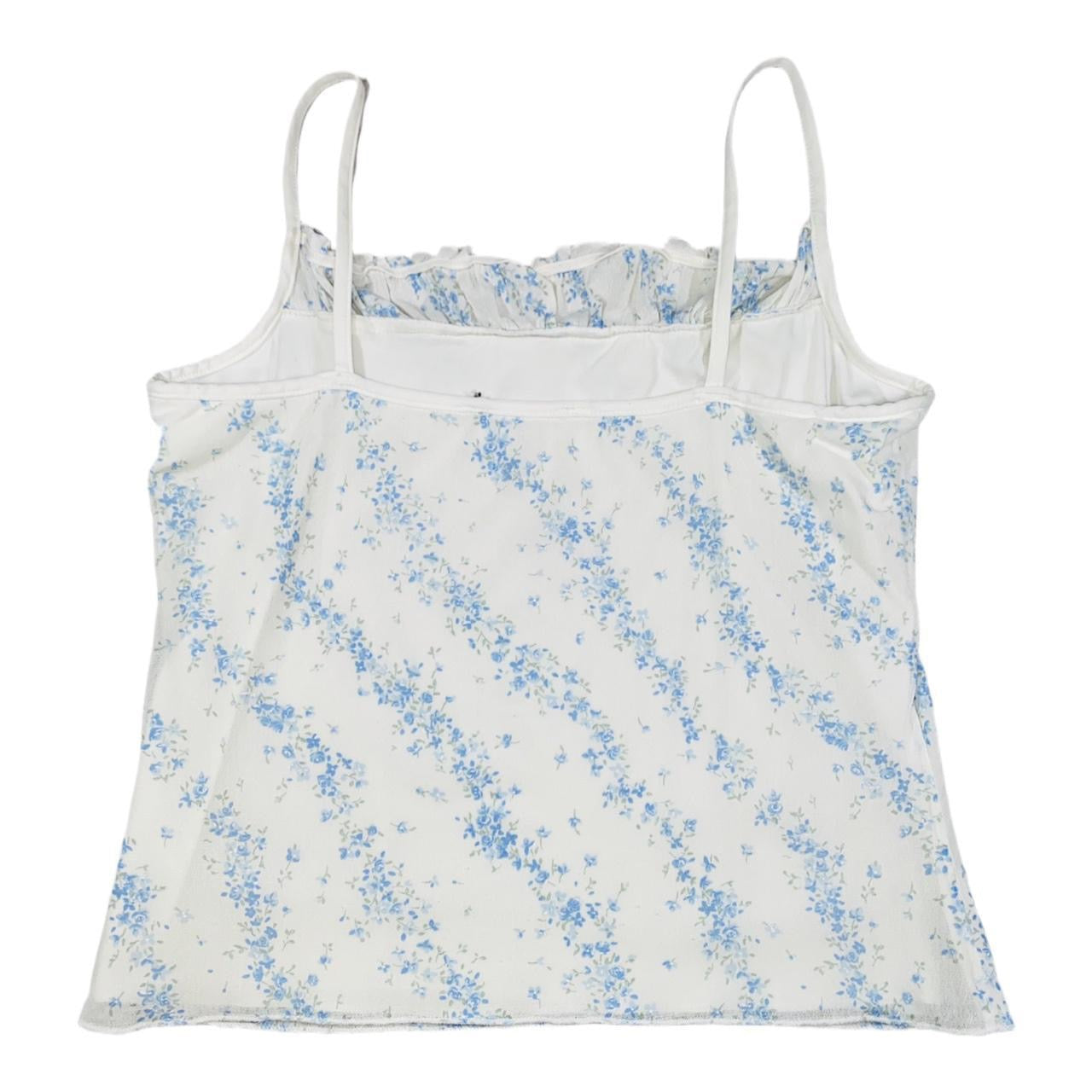New Look white and blue y2k floral print mesh double lined uk14