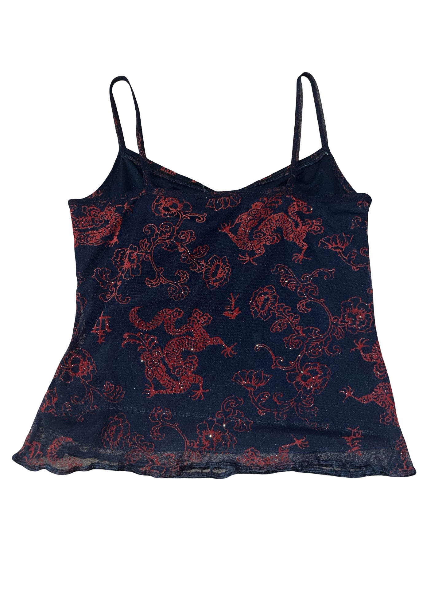 Y2K Blush Dragon Mesh Cami Top | Oriental Print UkS