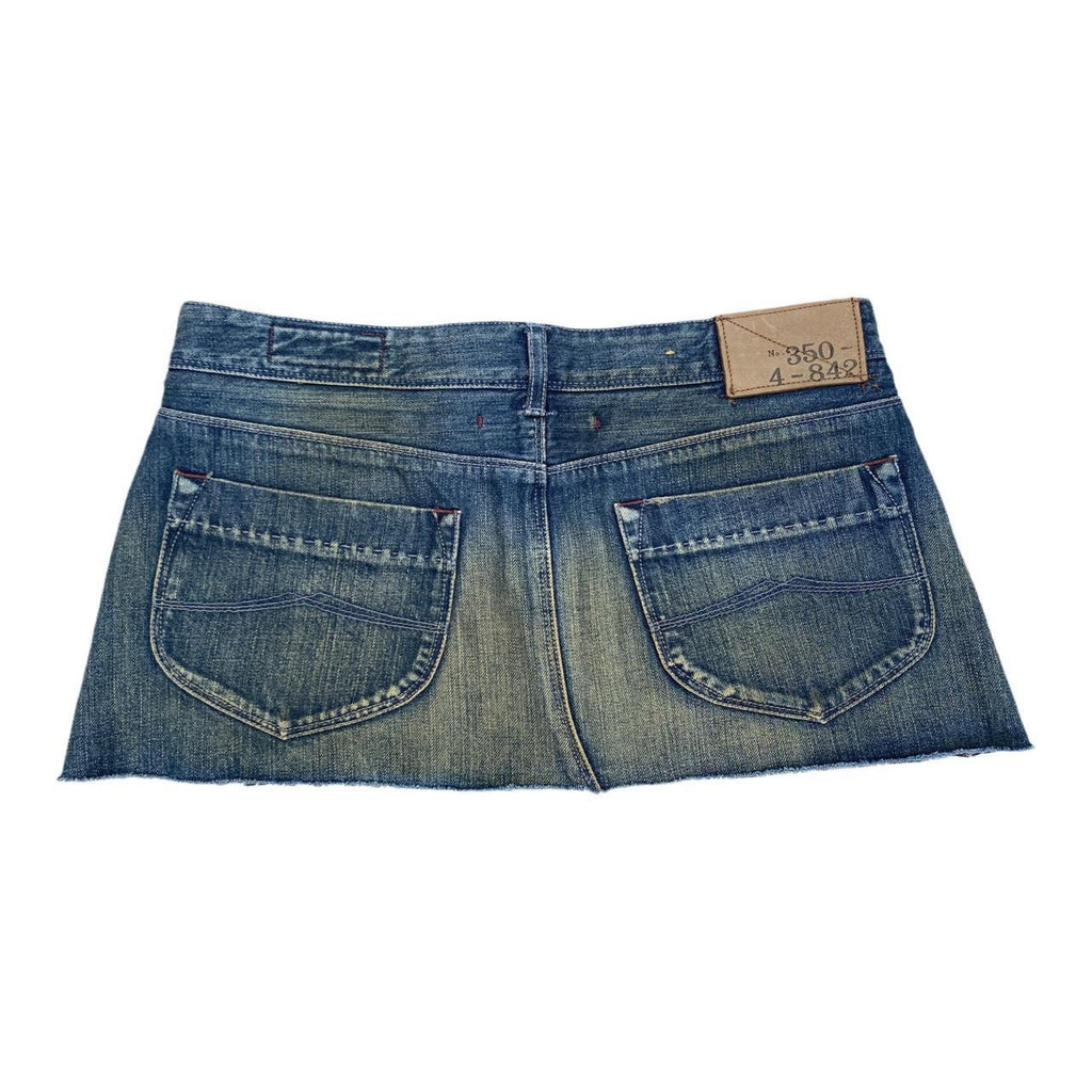 Blue denim mini skirt embroidered distressed ukS
