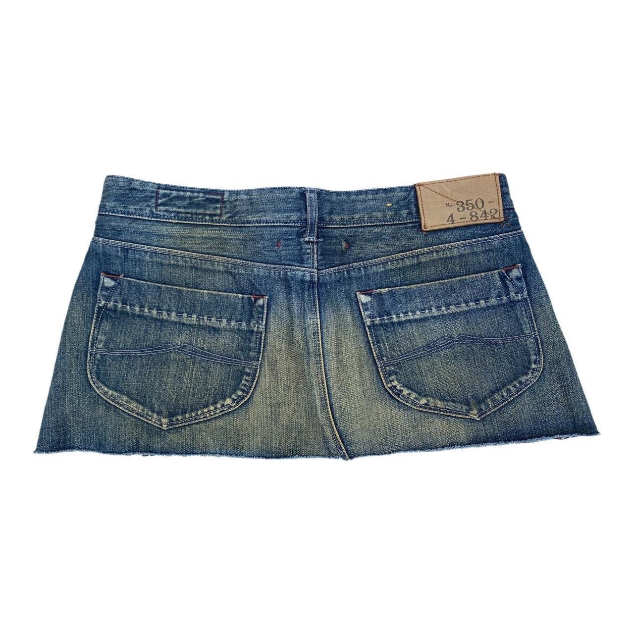 Blue denim mini skirt embroidered distressed ukS