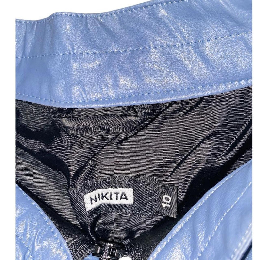 Y2K Nikita Blue leather zipper motor sport jacket uk10