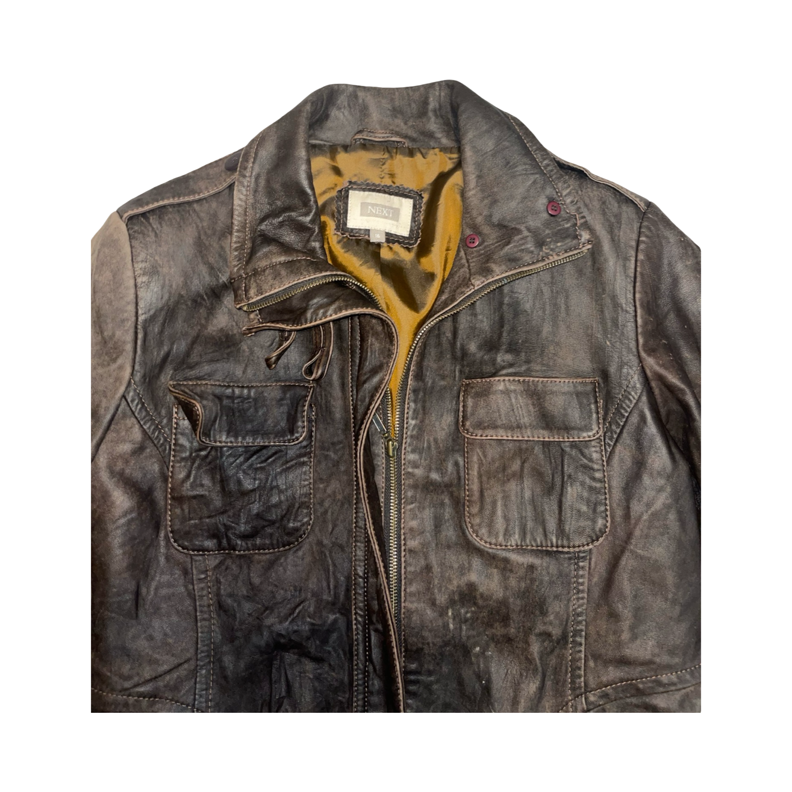 Next vintage brown leather jacket uk16