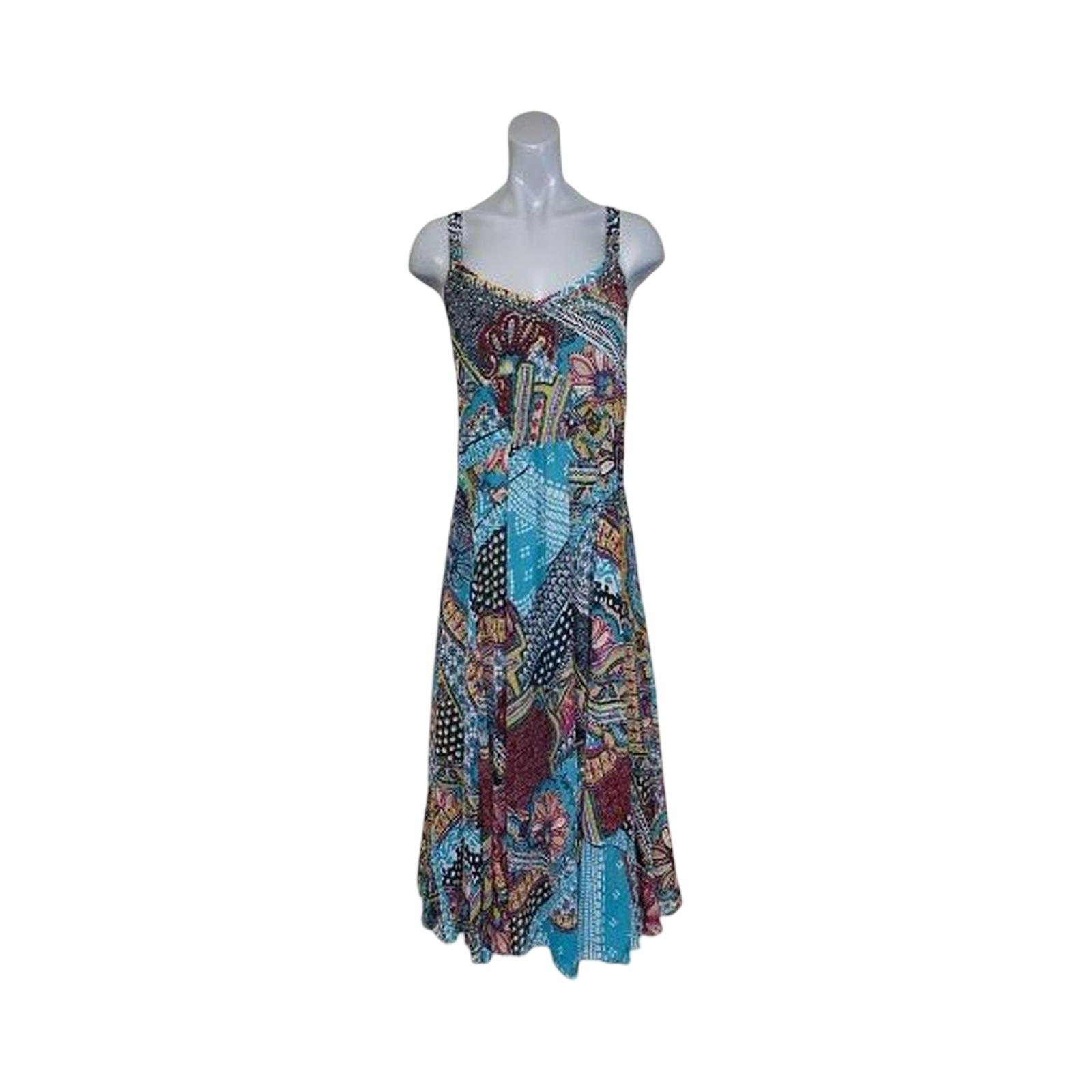 Chiffon double lined floral print midi dress/ beaded uk14