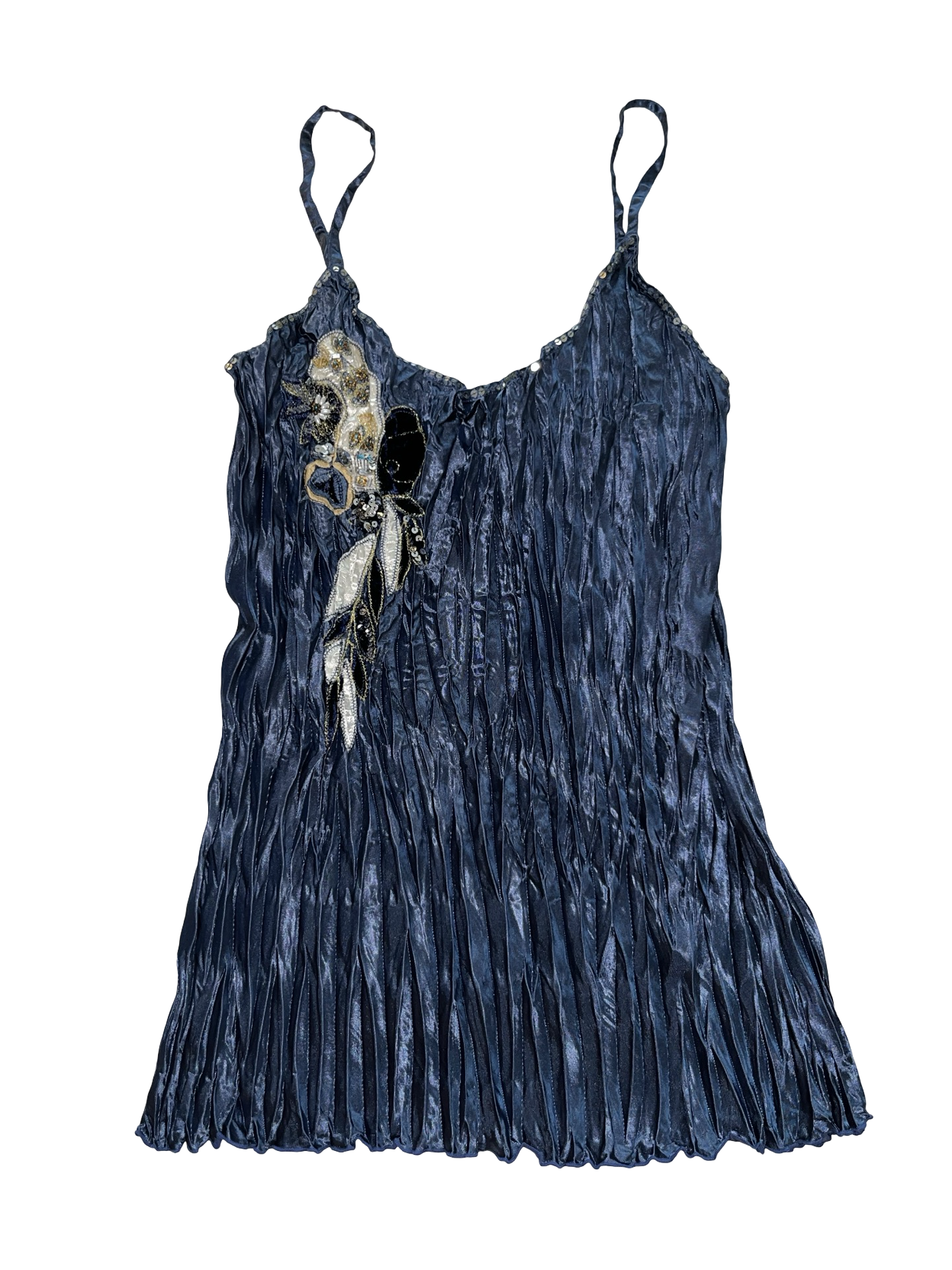 Papaya Navy Embellished Satin Cami Top UK M | Beaded Sequin Fairy