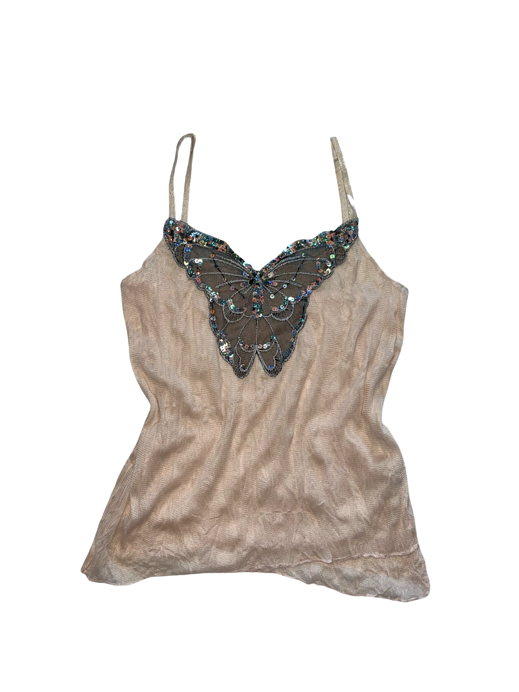 Y2K Topshop Butterfly Sequin Cami Top UK 10 Fairy Coquette Mesh