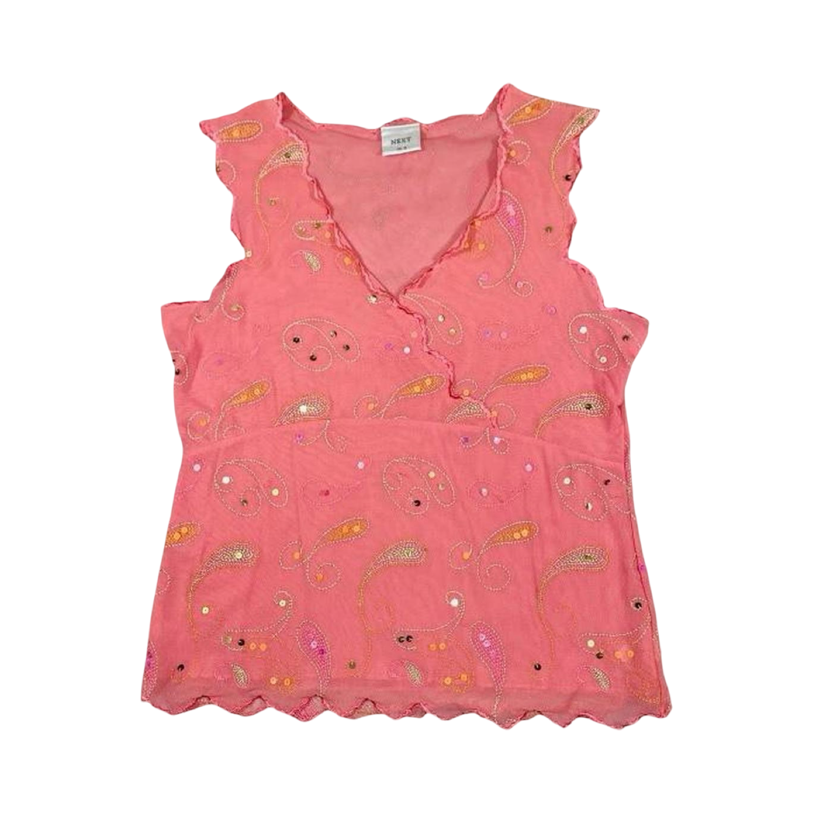 NEXT sequin embroidered V-neck blouse with ruffles Uk16