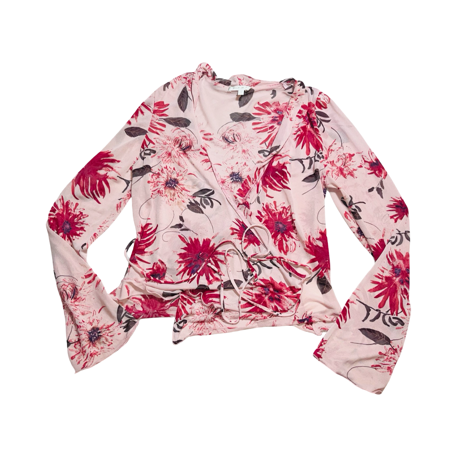 Kookaï pink and purple print wrap mesh top S/M