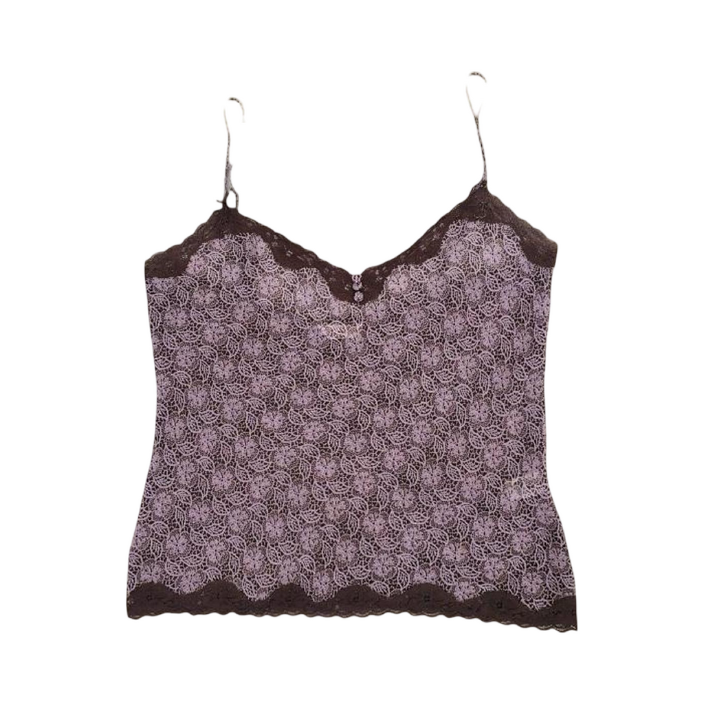 Accessorize brown and purple lace cami top y2k uk 14