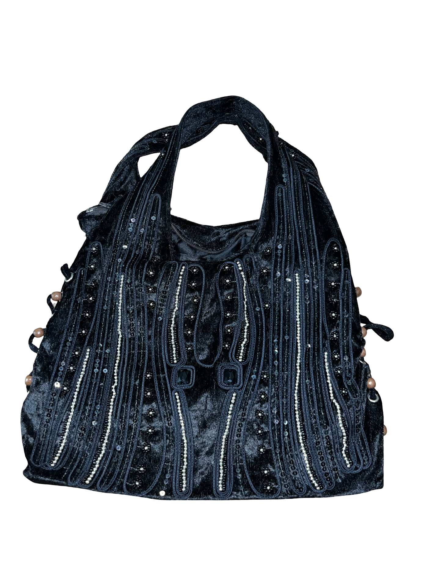 Vintage Y2K Black Velvet Embellished Shoulder Bag Boho