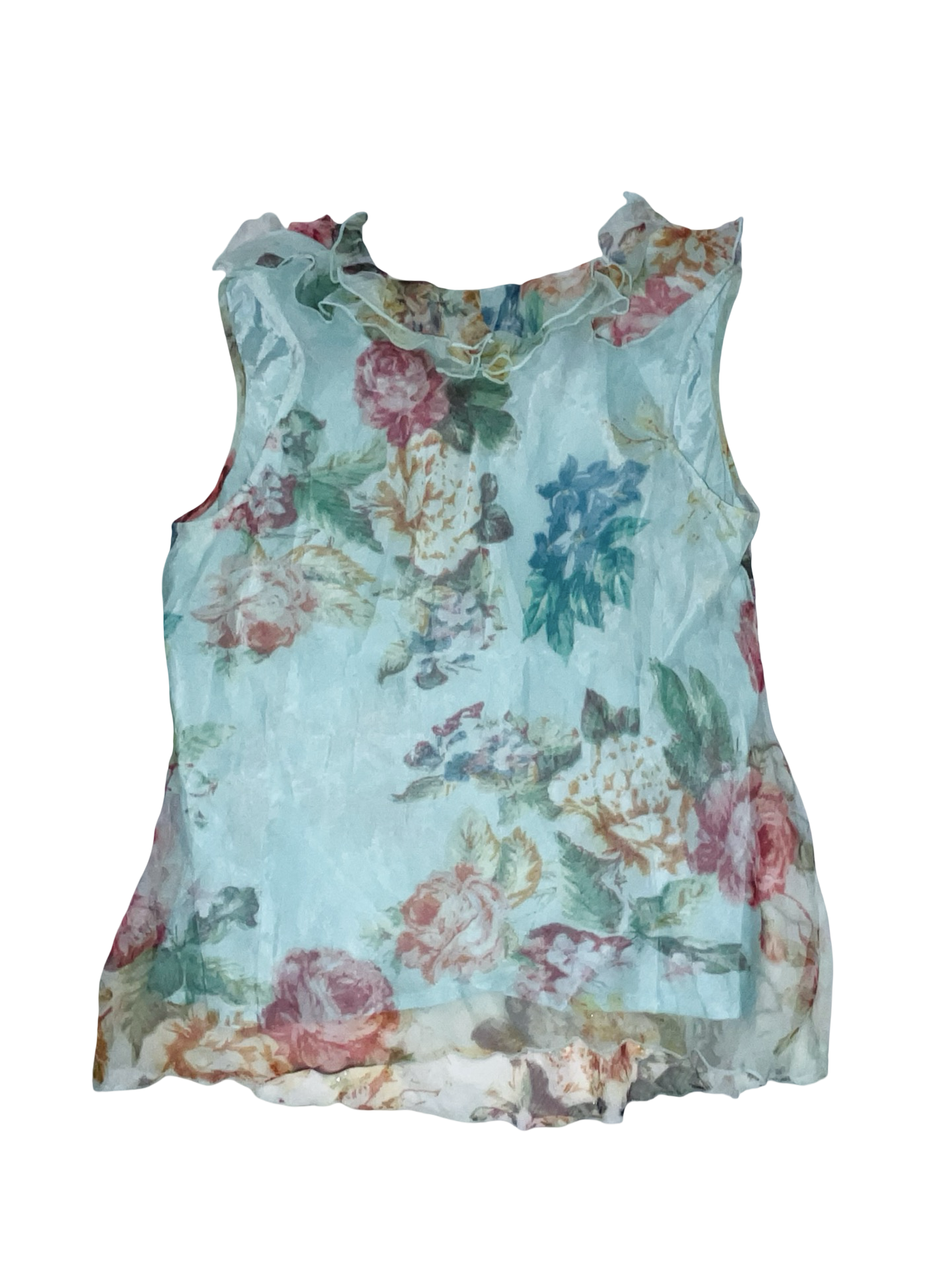 Y2K Pomodoro Floral Chiffon Ruffle Blouse Fairy Boho Top ukM