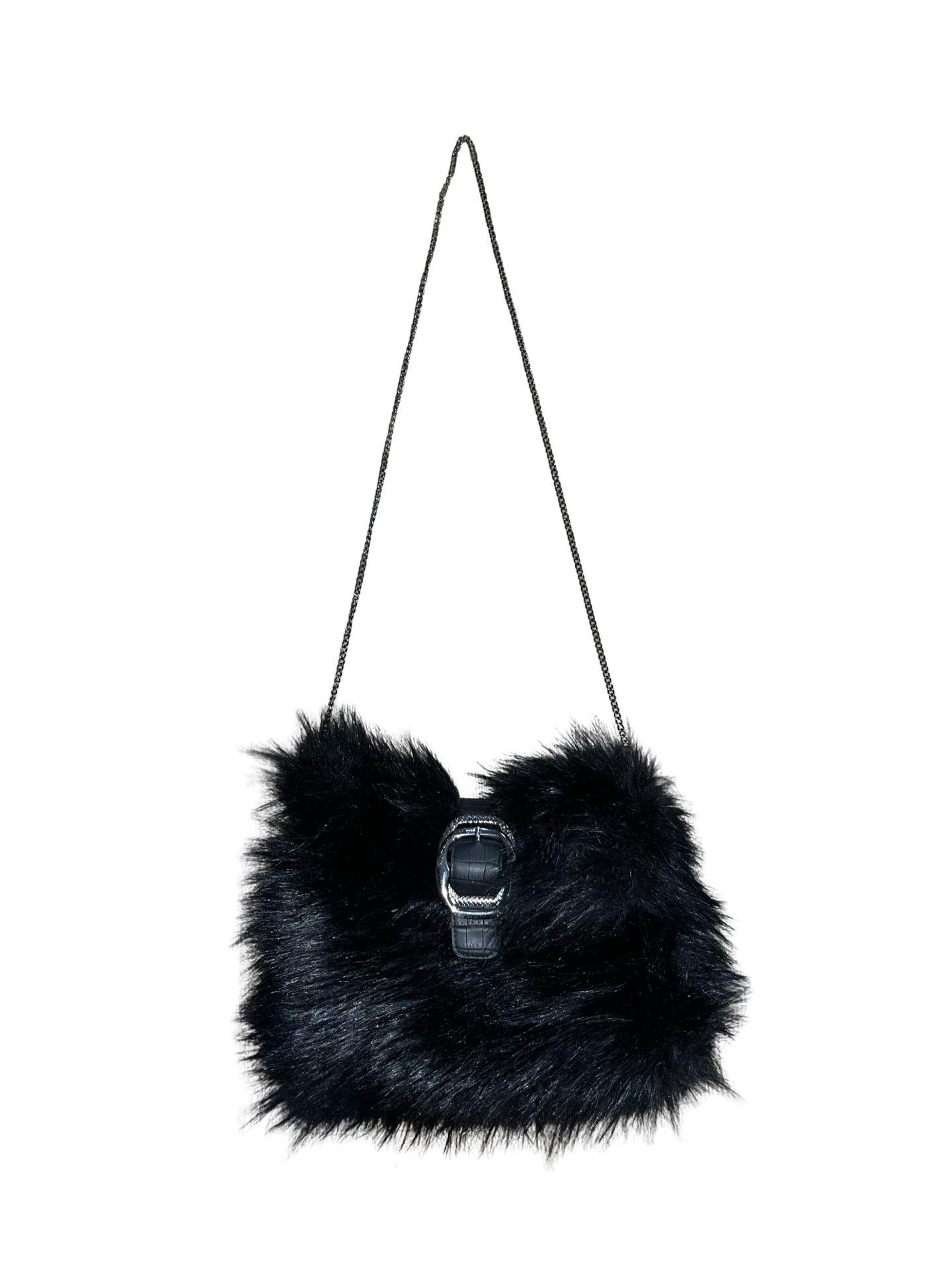 New Look Black Faux Fur Shoulder Bag Y2K