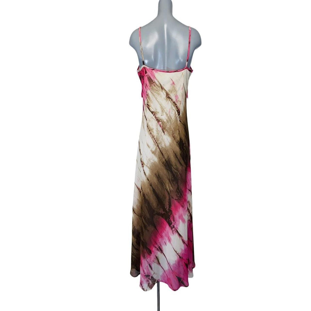 Pink and brown tie dye y2k fit and flair dress uk size M