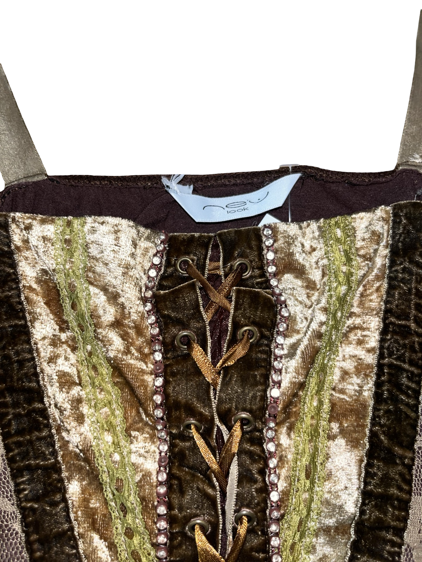 Vintage Y2K New Look Velvet Lace-Up Corset Cami Top UK 10