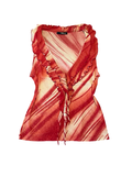 Y2K Jane Norman Red Abstract Mesh Ruffle Top Size14