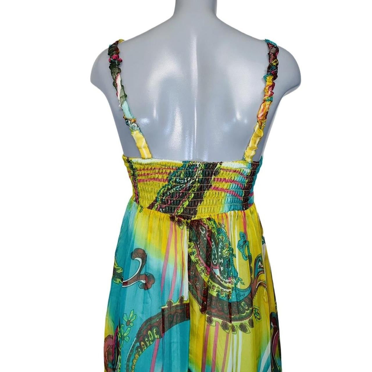 Blue and green beautiful y2k maxi dress with ruffles embellished with beads ukL